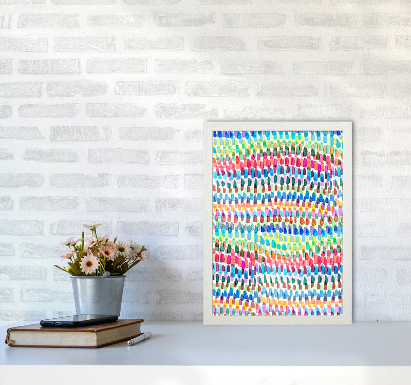 Artsy Strokes Stripes Colorful Abstract Art Print by Ninola Design A3 Oak Frame