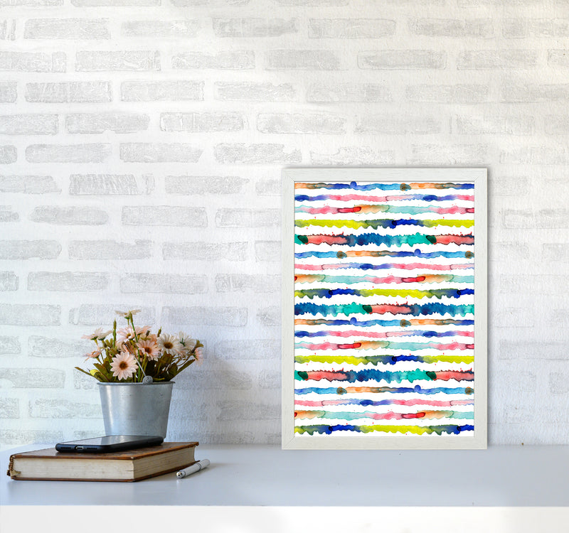 Gradient Watercolor Lines Blue Abstract Art Print by Ninola Design A3 Oak Frame