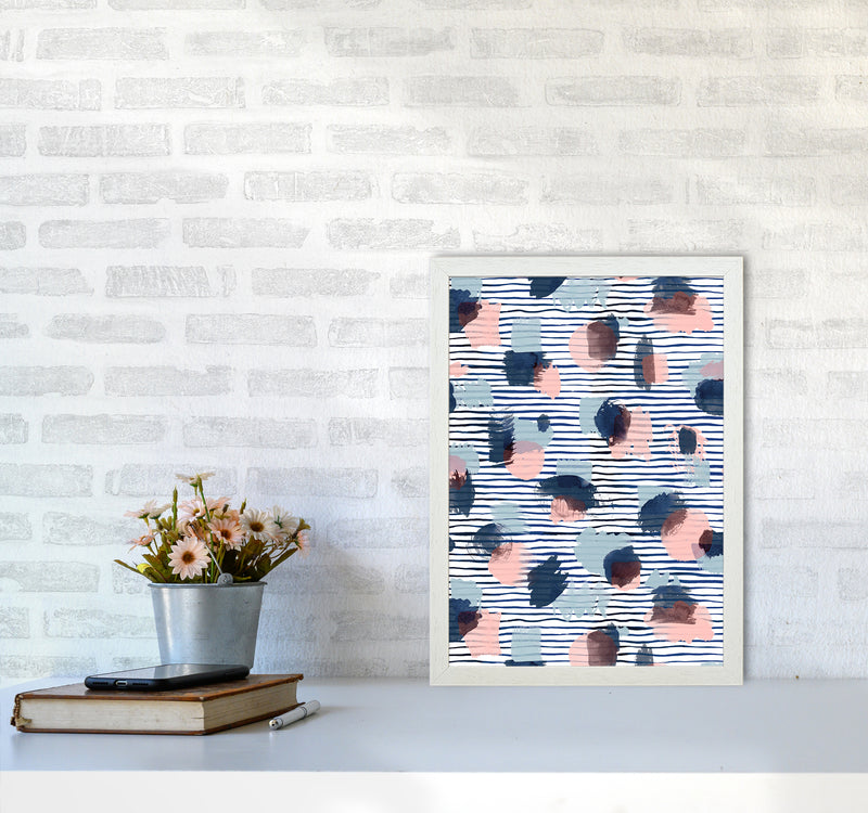 Watercolor Stains Stripes Navy Abstract Art Print by Ninola Design A3 Oak Frame