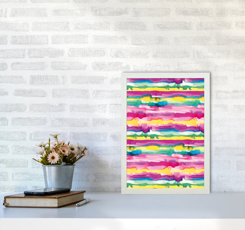 Gradient Tropical Color Lines Abstract Art Print by Ninola Design A3 Oak Frame
