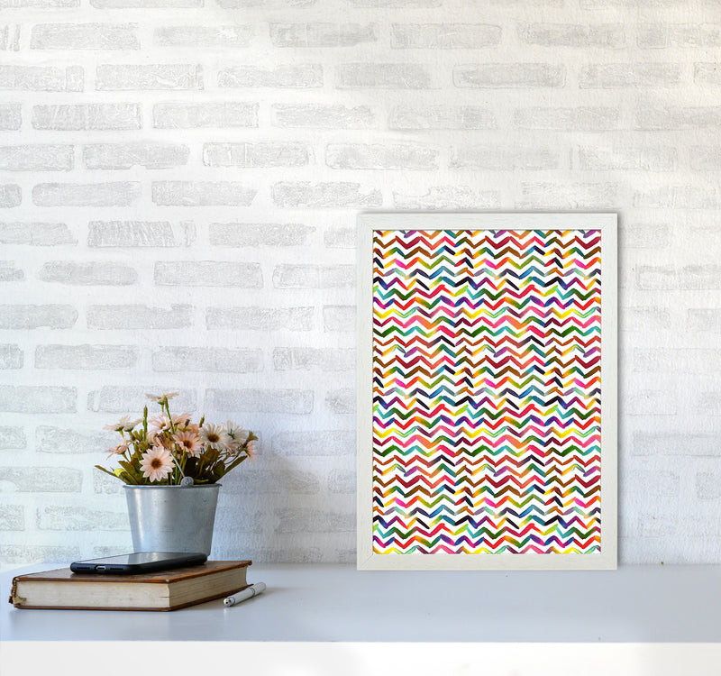 Chevron Stripes Multicolored Abstract Art Print by Ninola Design A3 Oak Frame