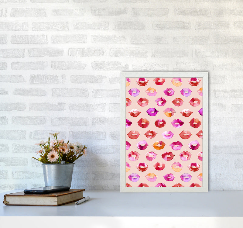 Sweet Love Kisses Pink Lips Abstract Art Print by Ninola Design A3 Oak Frame