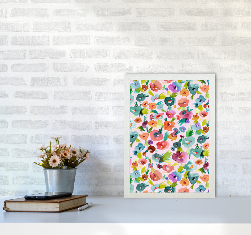 Tropical Watercolor Flowers Abstract Art Print by Ninola Design A3 Oak Frame