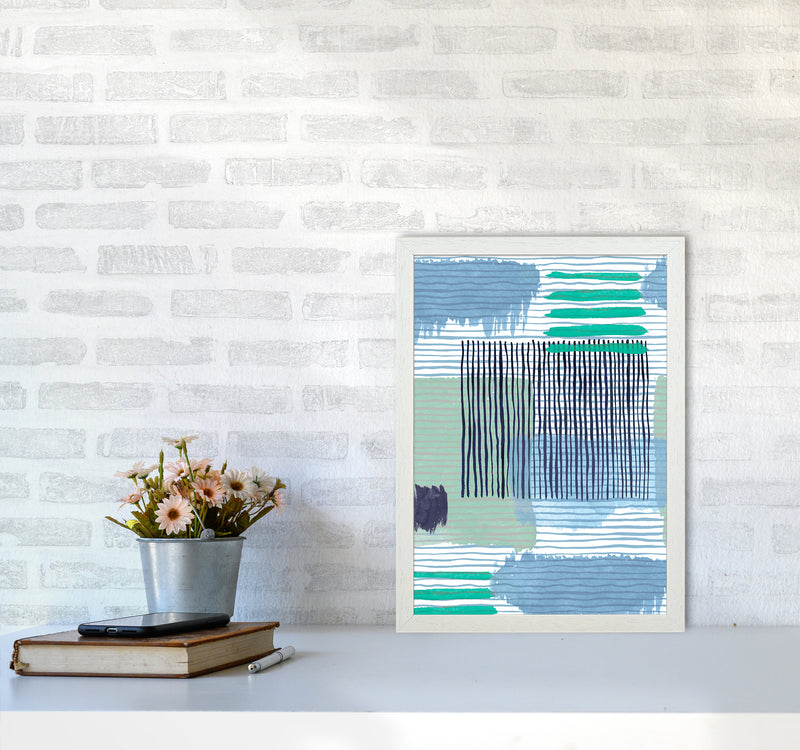 Abstract Striped Geo Green Abstract Art Print by Ninola Design A3 Oak Frame