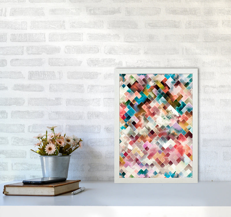 Moody Geometry Multi White Abstract Art Print by Ninola Design A3 Oak Frame