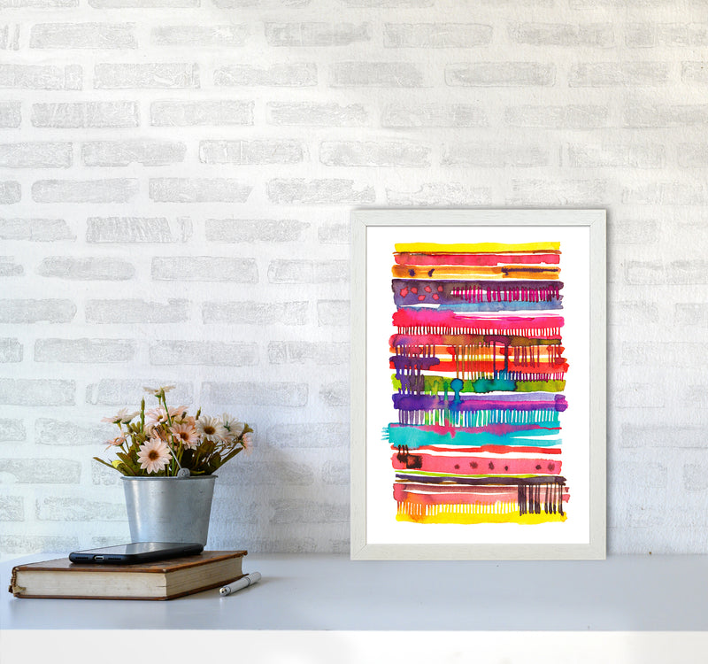 Irregular Watercolor Lines Abstract Art Print by Ninola Design A3 Oak Frame