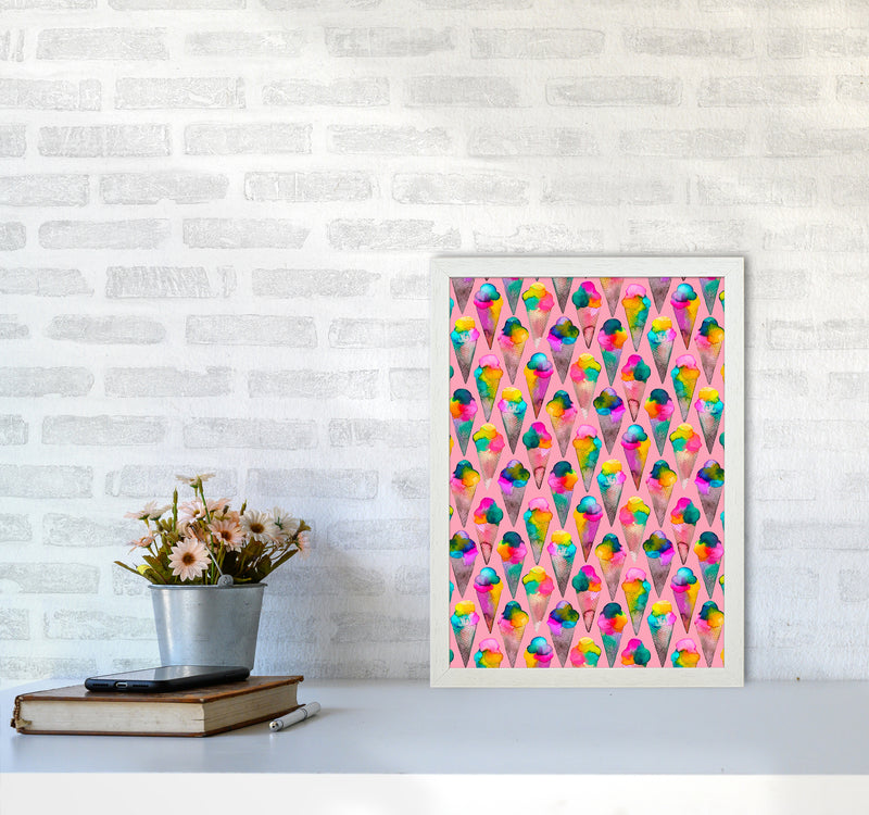 Cute Ice Creams Kids Pink Abstract Art Print by Ninola Design A3 Oak Frame