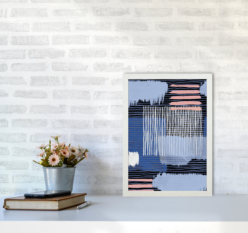 Abstract Striped Geo Blue Abstract Art Print by Ninola Design A3 Oak Frame