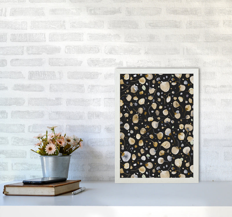 Flying Seeds Gold Silver Abstract Art Print by Ninola Design A3 Oak Frame