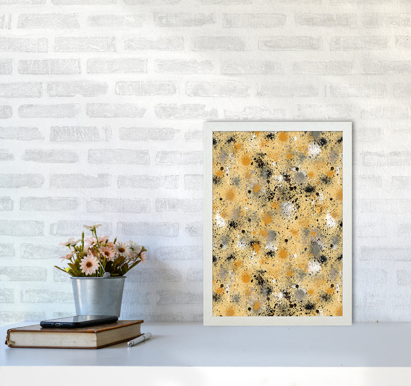 Ink Dust Splatter Yellow Abstract Art Print by Ninola Design A3 Oak Frame
