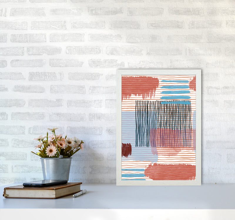 Abstract Striped Geo Red Abstract Art Print by Ninola Design A3 Oak Frame