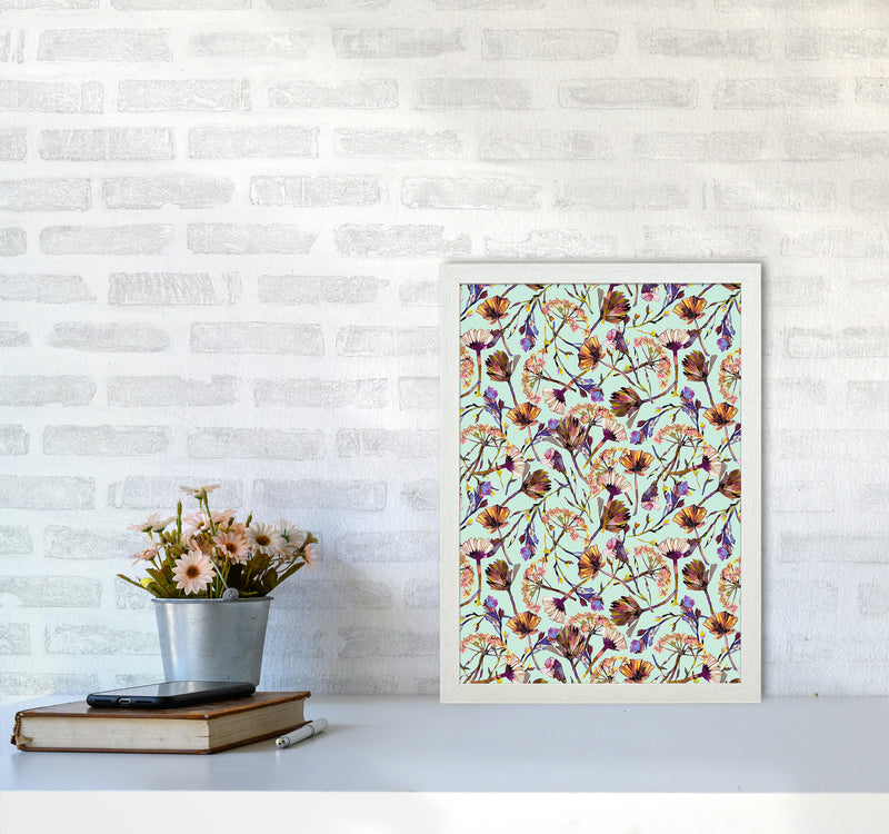 Dry Blue Flowers Collage Abstract Art Print by Ninola Design A3 Oak Frame