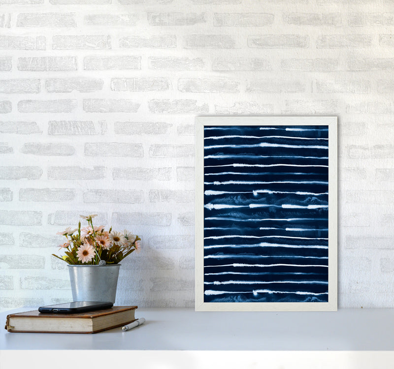 Electric Ink Lines Navy Abstract Art Print by Ninola Design A3 Oak Frame
