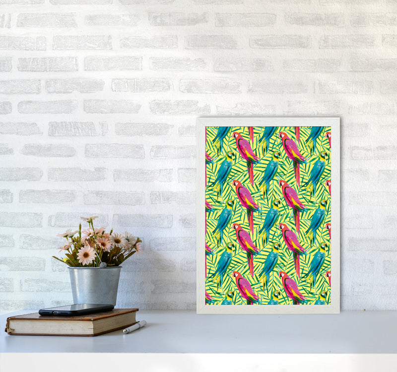 Tropical Parrots Palms Abstract Art Print by Ninola Design A3 Oak Frame