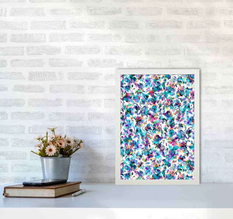 Aquatic Flowers Blue Abstract Art Print by Ninola Design A3 Oak Frame