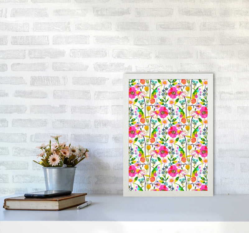 Happy Spring Flowers Abstract Art Print by Ninola Design A3 Oak Frame
