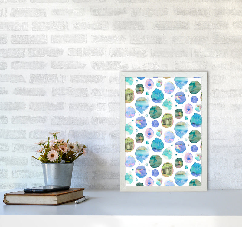 Big Watery Dots Blue Abstract Art Print by Ninola Design A3 Oak Frame