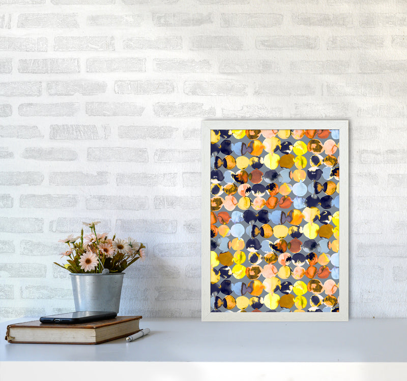 Ink Dots Blue Yellow Abstract Art Print by Ninola Design A3 Oak Frame