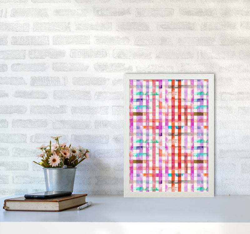 Gingham Vichy Pink Abstract Art Print by Ninola Design A3 Oak Frame
