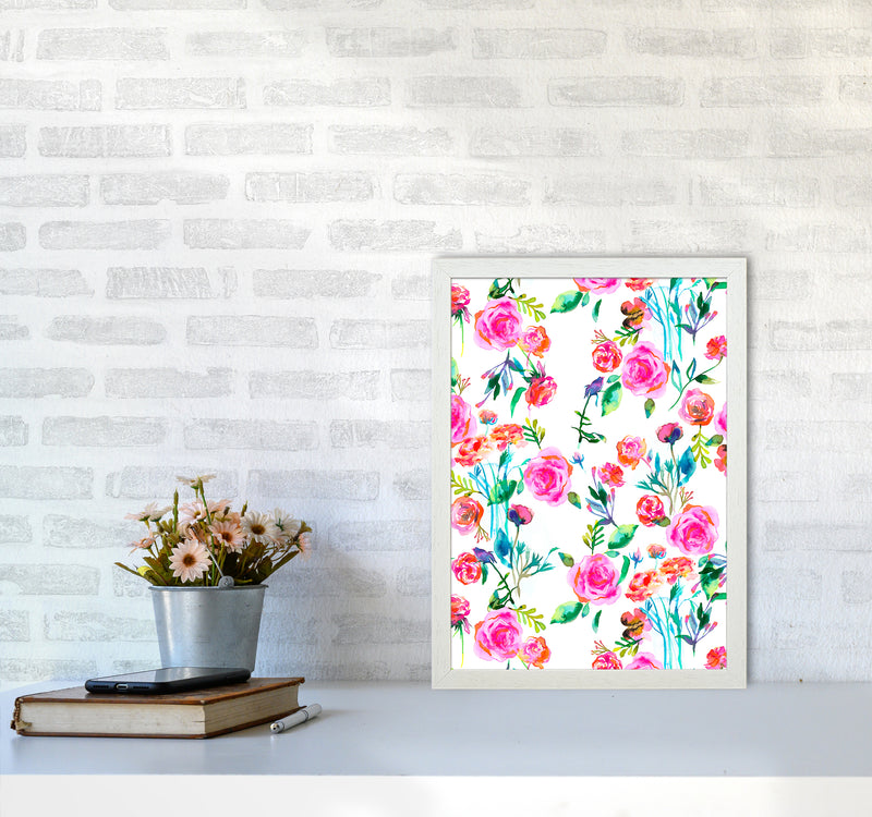 Roses Bouquet Pink Abstract Art Print by Ninola Design A3 Oak Frame