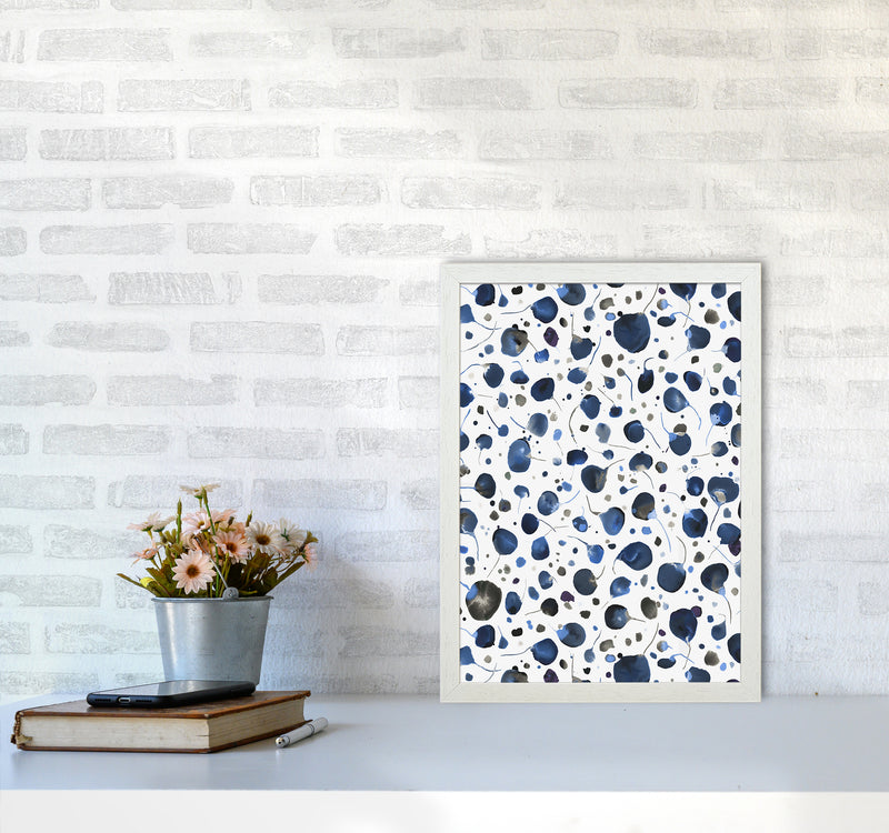 Flying Seeds Blue Abstract Art Print by Ninola Design A3 Oak Frame