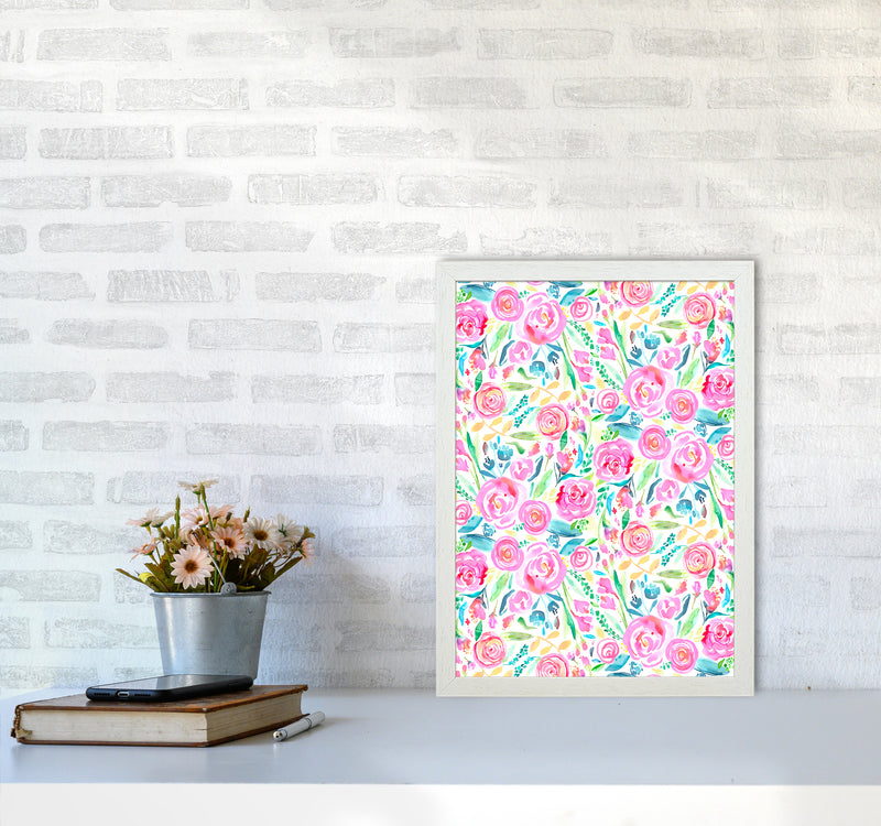 Spring Days Pink Abstract Art Print by Ninola Design A3 Oak Frame