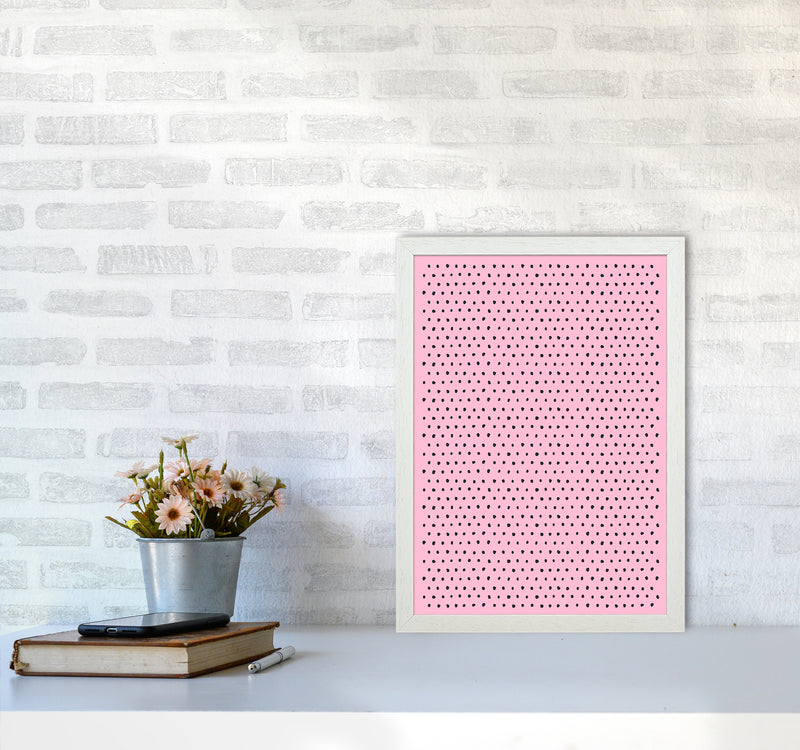 Artsy Dots Pink Abstract Art Print by Ninola Design A3 Oak Frame