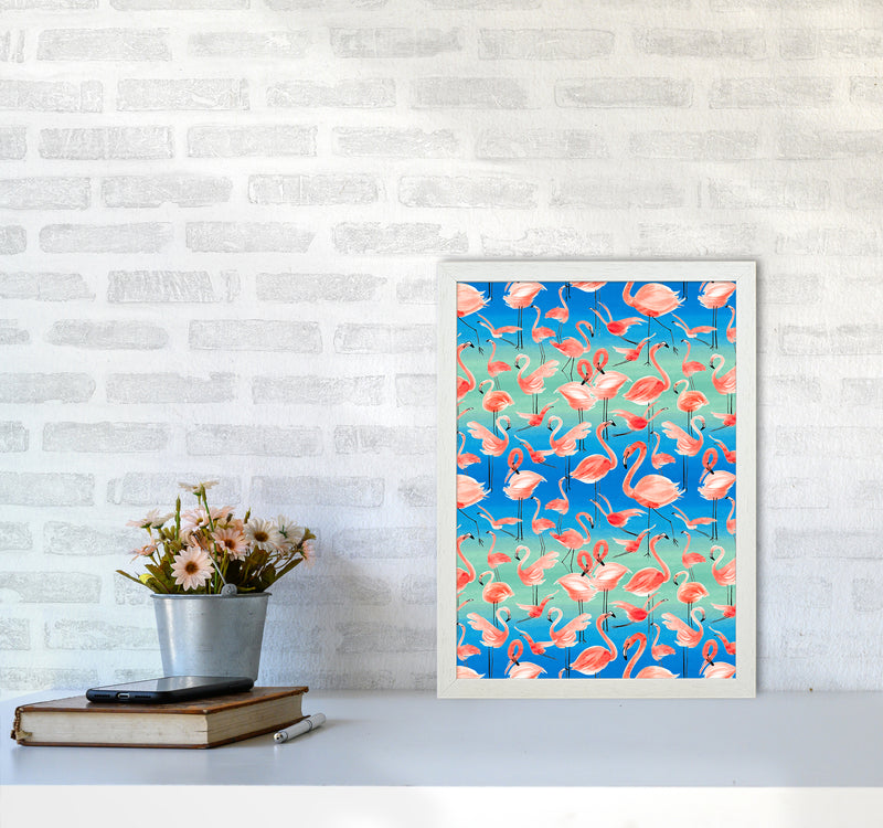 Flamingo Pink Abstract Art Print by Ninola Design A3 Oak Frame
