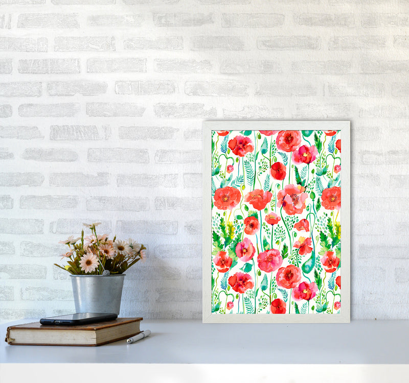 Poppies Red Abstract Art Print by Ninola Design A3 Oak Frame