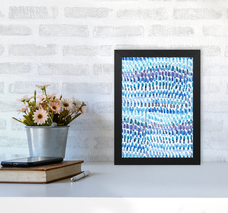 Artsy Strokes Stripes Colorful Blue Abstract Art Print by Ninola Design A4 White Frame