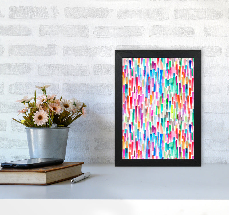 Colorful Brushstrokes Multicolored Abstract Art Print by Ninola Design A4 White Frame