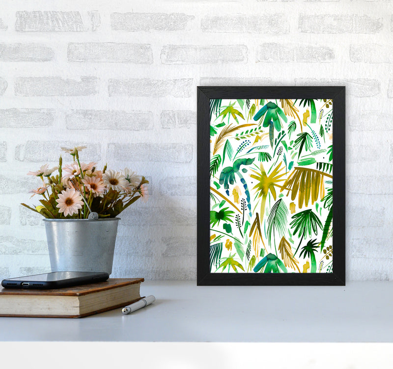 Brushstrokes Tropical Palms Green Abstract Art Print by Ninola Design A4 White Frame