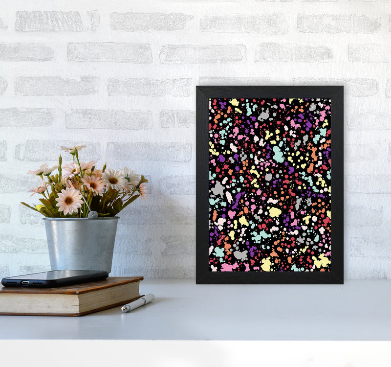 Splatter Dots Multicolored Black Abstract Art Print by Ninola Design A4 White Frame