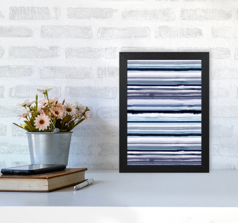 Degrade Stripes Watercolor Navy Abstract Art Print by Ninola Design A4 White Frame