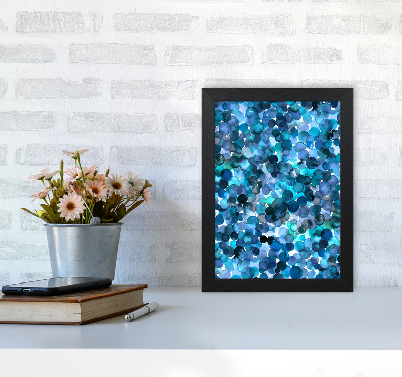 Overlapped Watercolor Dots Blue Abstract Art Print by Ninola Design A4 White Frame