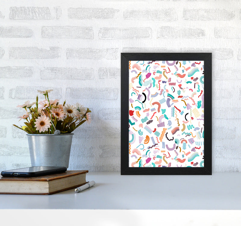 Curly and Zigzag Stripes White Abstract Art Print by Ninola Design A4 White Frame