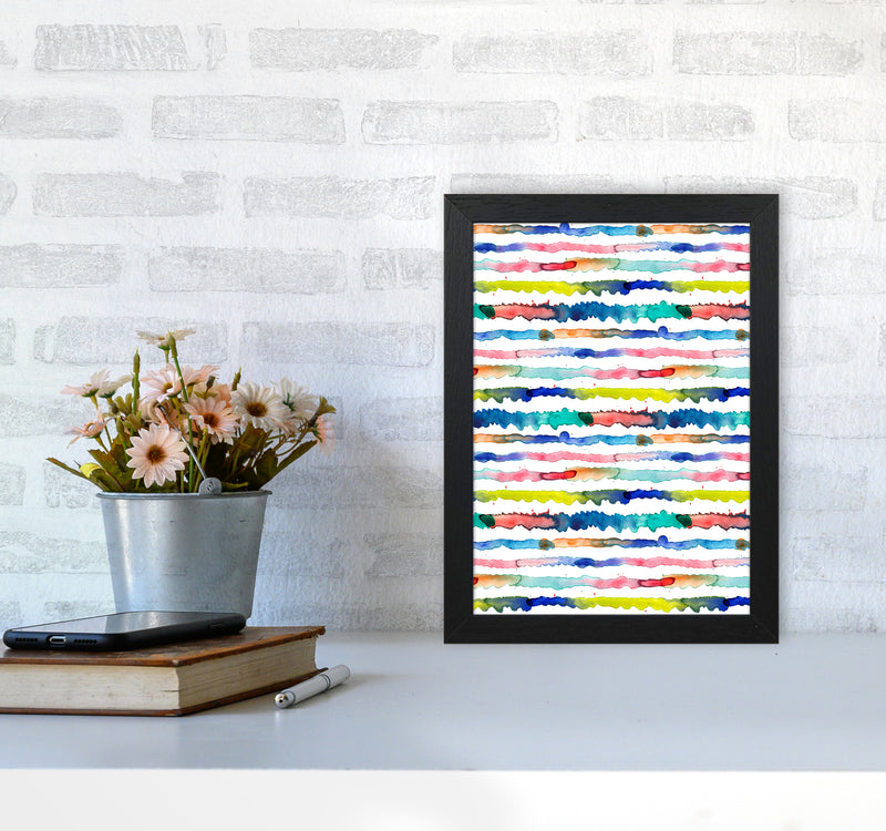 Gradient Watercolor Lines Blue Abstract Art Print by Ninola Design A4 White Frame