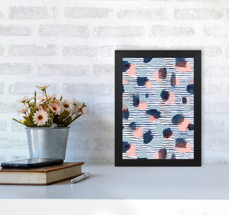 Watercolor Stains Stripes Navy Abstract Art Print by Ninola Design A4 White Frame