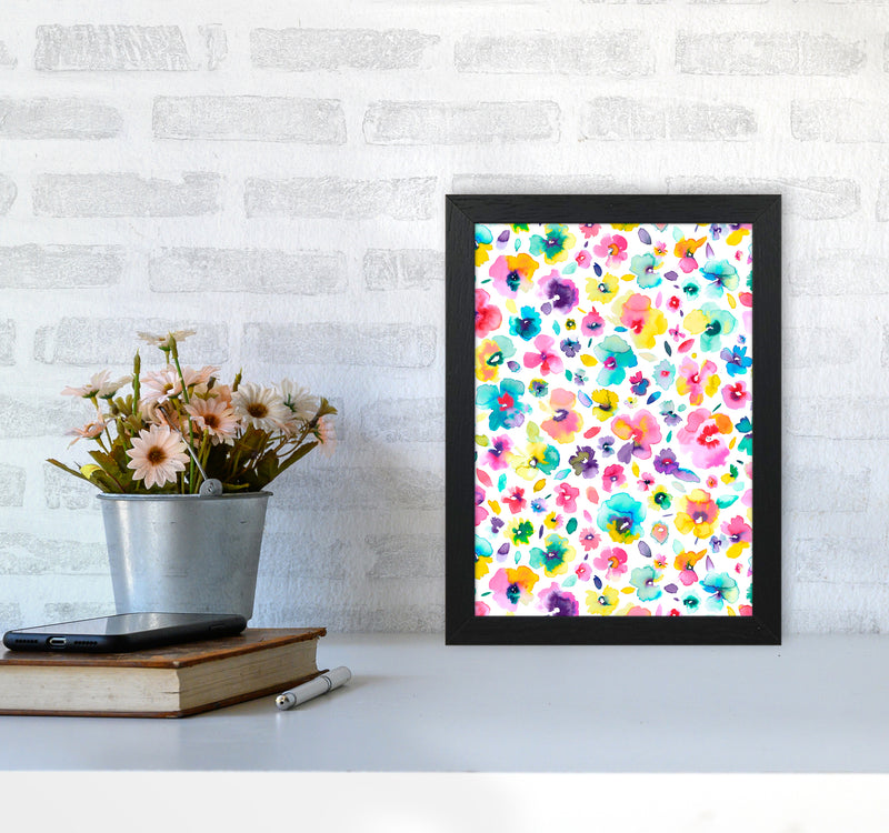 Tropical Flowers Multicolored Abstract Art Print by Ninola Design A4 White Frame