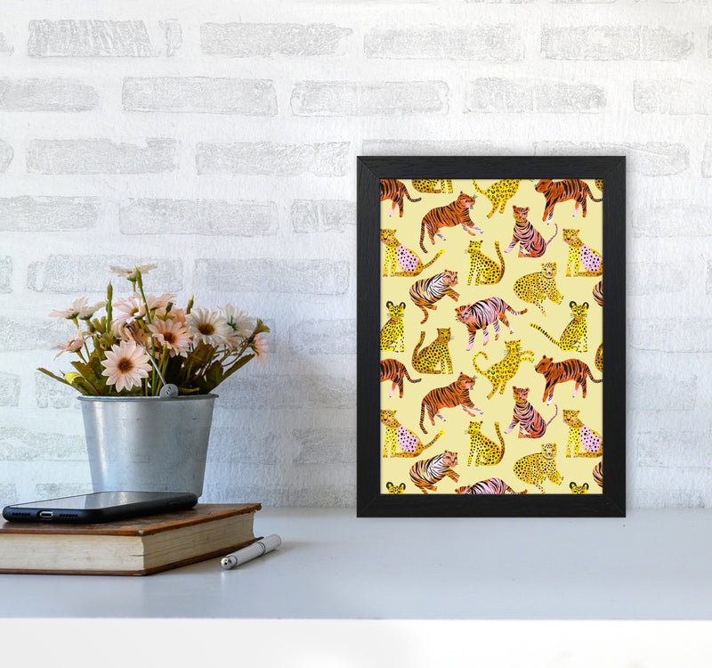 Tigers and Leopards Savannah Abstract Art Print by Ninola Design A4 White Frame