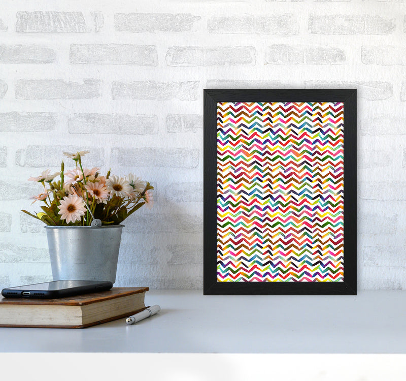 Chevron Stripes Multicolored Abstract Art Print by Ninola Design A4 White Frame