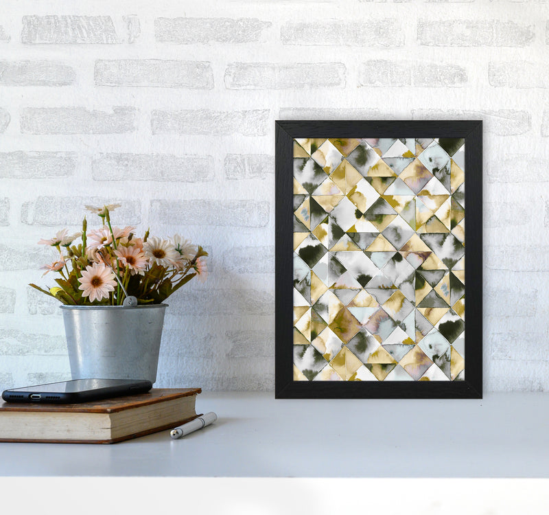 Moody Triangles Gold Silver Abstract Art Print by Ninola Design A4 White Frame