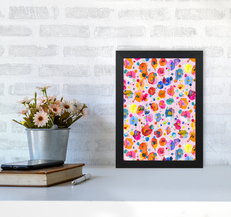 Bohemian Naive Flowers Pink Abstract Art Print by Ninola Design A4 White Frame