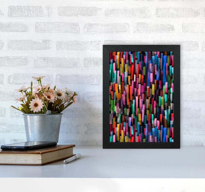 Colorful Brushstrokes Black Abstract Art Print by Ninola Design A4 White Frame