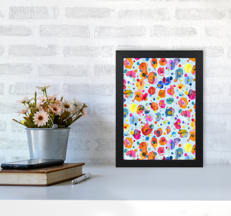 Bohemian Naive Flowers Blue Abstract Art Print by Ninola Design A4 White Frame