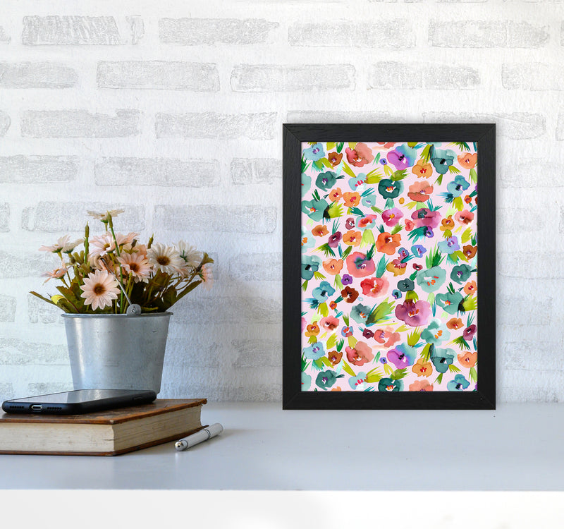Tropical Watercolor Flowers Abstract Art Print by Ninola Design A4 White Frame