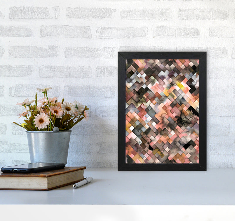Moody Geometry Rustic Brown Abstract Art Print by Ninola Design A4 White Frame