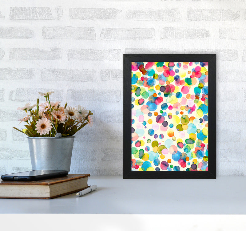 Watercolor Colorful Drops Abstract Art Print by Ninola Design A4 White Frame