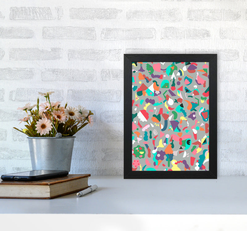 Dreamy Animal Shapes Gray Abstract Art Print by Ninola Design A4 White Frame