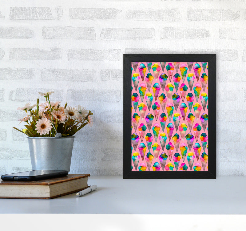 Cute Ice Creams Kids Pink Abstract Art Print by Ninola Design A4 White Frame